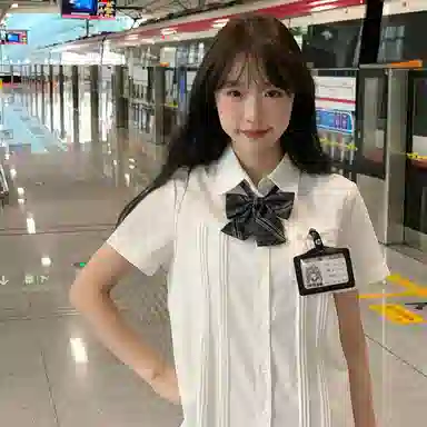 东鲸岁时记 学院风翻领刺绣贴袋短袖衬衫格纹短裙制服 女款