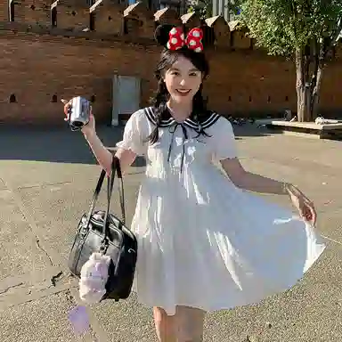 东鲸岁时记 百搭休闲简约短袖连衣裙 女款 白色