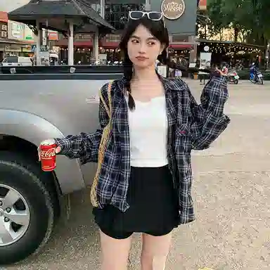 东鲸岁时记 格子长袖衬衣外套纯色百搭舒适裙裤裙装套装 女款