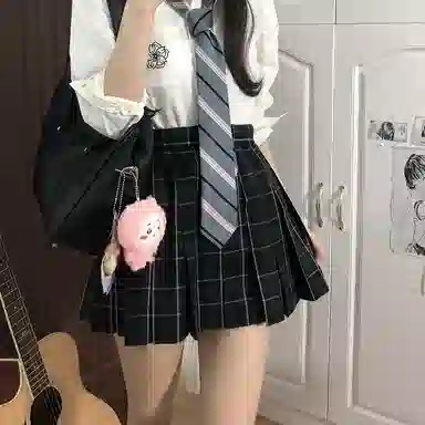 东鲸岁时记 学院风开学季尖领长袖衬衫中腰修身半裙制服 女款 白色+黑色