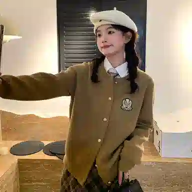 东鲸岁时记 慵懒学院风高级感针织开衫毛衣长袖衬衫格纹长裙裙装套装 女款