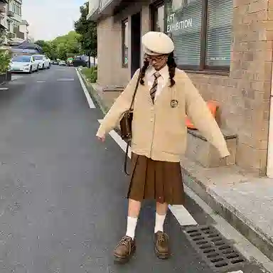 东鲸岁时记 韩系穿搭学院风格雷系纯色中长款伯克利百褶裙休闲长裙 女款 棕色裙