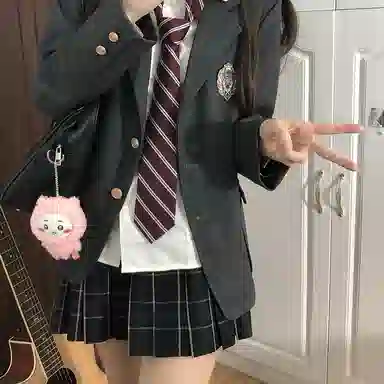 东鲸岁时记 学院风休闲舒适衬衫格子伯克利百褶裙制服 女款