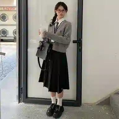 东鲸岁时记 学院风格雷系纯色中长款伯克利百褶裙休闲长裙 女款 灰色裙