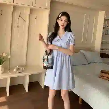 东鲸岁时记 海边度假气质高级感短袖连衣裙 女款 礼盒装 蓝色