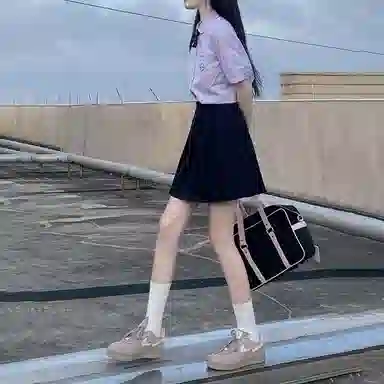 东鲸岁时记 泰式校服毕业季小清新穿搭学院风套装夏日多巴胺一整套翻领泡泡袖领结短袖衬衫纯色舒适百褶半身裙制服 女款 礼盒装