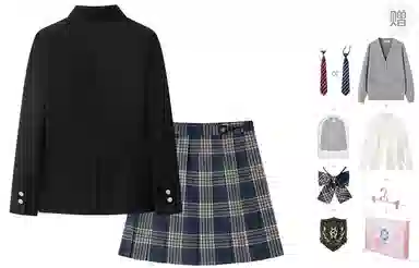 东鲸岁时记 学院风西装领长袖刺绣格子百褶短裙制服 女款 礼盒装