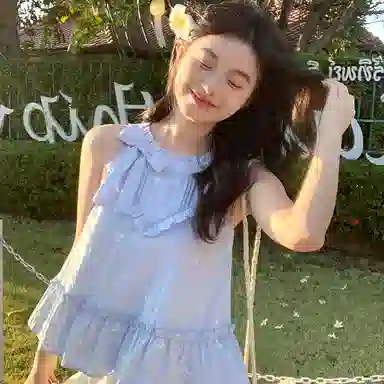 东鲸岁时记 法式气质海边度假风无袖连衣裙 女款 礼盒装 莫奈花园蓝白色