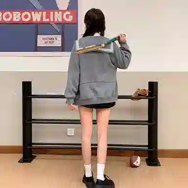 东鲸岁时记 学院风海军领休闲长袖外套基础款条纹分割松弛感字母刺绣简约纯色伯克百褶裙裤卫衣套装 女款