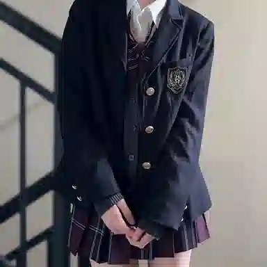 东鲸岁时记 学院风开学季舒适上衣格纹中腰合身半裙制服 女款 黑色