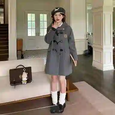 东鲸岁时记 时尚舒适保暖经典柔软高级感冬季夹棉学院风长袖女毛呢外套中长款可爱毕业季开学季大衣 女款