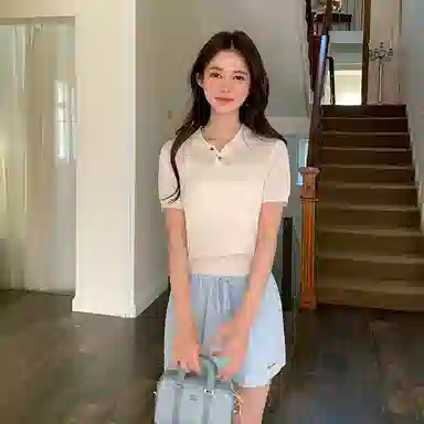 东鲸岁时记 针织短袖上衣休闲设计感短裤制服 女款