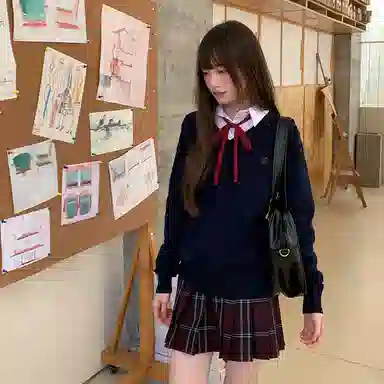 东鲸岁时记 慵懒风宽松高级感学院风舒适套头针织衫长袖衬衫经典格子百褶短裙制服 女款