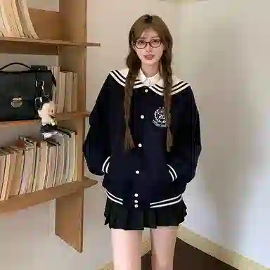 东鲸岁时记 开学季女优雅简约学院风穿搭长袖棒球服纯色半裙内搭花边小裙子学生日常甜美可爱裙装套装 女款 礼盒装