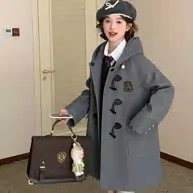 东鲸岁时记 时尚舒适保暖经典柔软高级感冬季夹棉学院风长袖女毛呢外套中长款可爱毕业季开学季大衣 女款