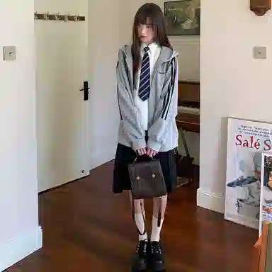 东鲸岁时记 美式复古刺绣宽松学院风长袖外套卫衣 男女同款 灰色