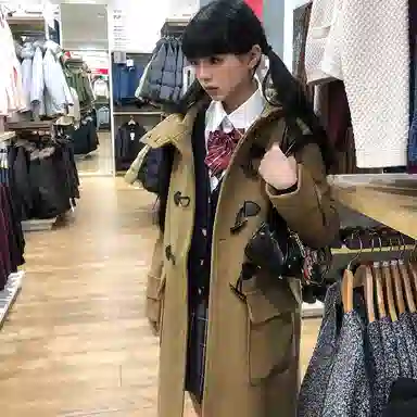 东鲸岁时记 保暖学院风高级感大衣单排扣开衫针织格子百褶半裙制服 女款