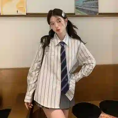 东鲸岁时记 韩剧女主穿搭学院风衬衣小衫松弛感宽松休闲外套文艺风学姐感职场通勤条纹长袖衬衫 男女同款 雾霾蓝
