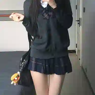 东鲸岁时记 学院风开学季舒适上衣纯色收腰修身格子半身裙制服 女款 白色+藏青