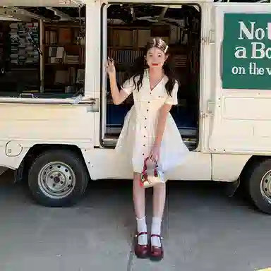 东鲸岁时记 学院风海军领纯色短袖连衣裙 女款 礼盒装 白色