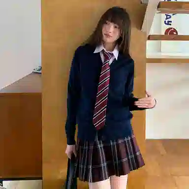 东鲸岁时记 学院风复古高级感显瘦舒适长袖针织衫格子百褶裙制服 女款