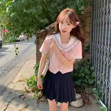 东鲸岁时记 学院风海军领短袖上衣通勤舒适半身裙制服 女款 薄荷绿