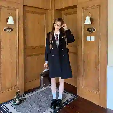 东鲸岁时记 开学季高级感保暖舒适夹棉学院风双排扣女毛呢外套中长款毕业季大衣 女款