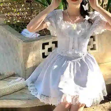 东鲸岁时记 蕾丝小个子气质女装高级感白色短袖连衣裙 女款 礼盒装