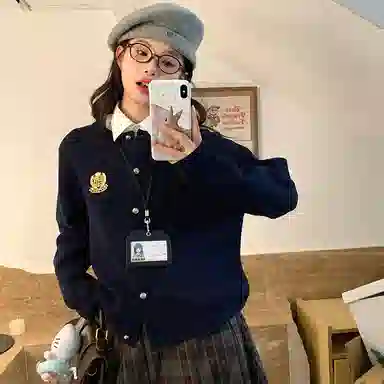 东鲸岁时记 慵懒风学院风高级感针织开衫舒适长袖衬衫格纹半身裙裙装套装 女款