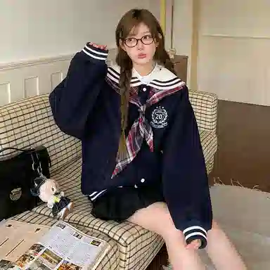 东鲸岁时记 开学季女优雅简约学院风穿搭长袖棒球服纯色半裙内搭花边小裙子学生日常甜美可爱裙装套装 女款 礼盒装