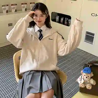 东鲸岁时记 学院风连帽休闲外套纯色半身裙松弛感卫衣套装 女款