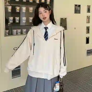 东鲸岁时记 学院风连帽休闲外套纯色半身裙松弛感卫衣套装 女款