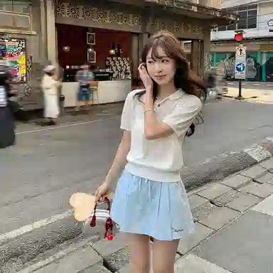 东鲸岁时记 针织短袖上衣休闲设计感短裤制服 女款