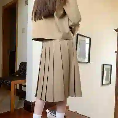 东鲸岁时记 学院风时尚纯色中腰百褶长款半身休闲长裙 女款 棕色