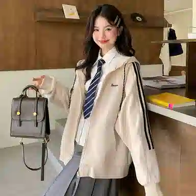 东鲸岁时记 学院风连帽休闲外套纯色半身裙松弛感卫衣套装 女款