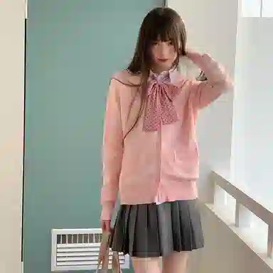 东鲸岁时记 温柔系穿搭软糯超好看复古甜美温柔开衫上衣经典格子百褶短裙制服 女款