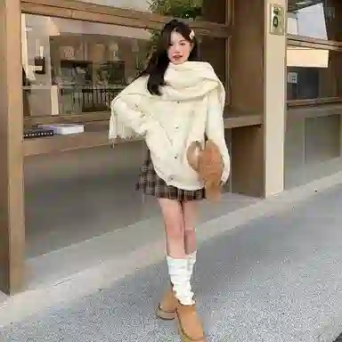 东鲸岁时记 学院风宽松韩系穿搭针织衫格纹气质半身裙裙装套装 女款