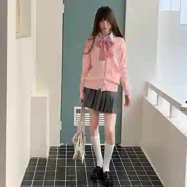 东鲸岁时记 学院风复古高级感显瘦舒适长袖针织衫格子百褶裙制服 女款