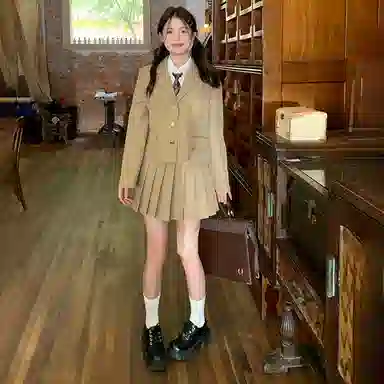 东鲸岁时记 港风高级感美拉德色系上衣外套学院风松弛感休闲简约西装 春秋季 女款 礼盒装 卡其色