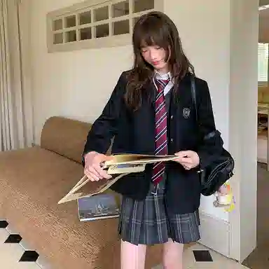 东鲸岁时记 学院风西装领长袖上衣长袖格子百褶短裙制服 女款 礼盒装 黑色