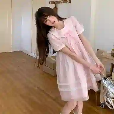 东鲸岁时记 可爱甜美独特绝美小裙子短袖连衣裙萝莉装 女款 粉色