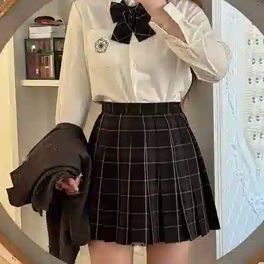东鲸岁时记 学院风开学季尖领长袖衬衫中腰修身半裙制服 女款 白色+黑色