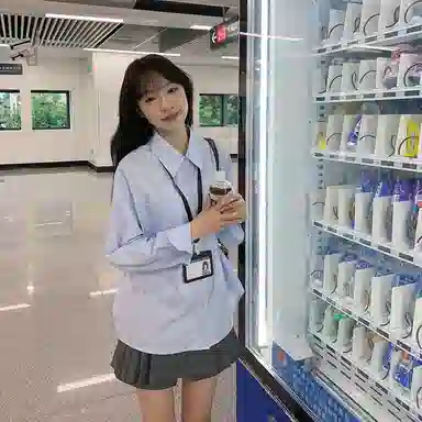 东鲸岁时记 学院风通勤日常上衣纯色高腰宽松半裙制服 女款 水蓝色