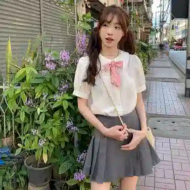 东鲸岁时记 纯色娃娃领设计感小众短袖衬衫 女款 白色