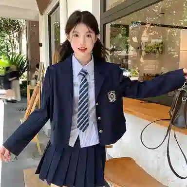 东鲸岁时记 学院风高级感伯克利修身上衣外套通勤职场微辣文艺风纯色短款西装 秋季 女款 礼盒装 藏青色