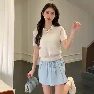 东鲸岁时记 通勤简约高腰休闲短裙 女款 蓝色