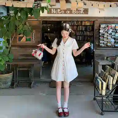 东鲸岁时记 学院风海军领纯色短袖连衣裙 女款 礼盒装 白色