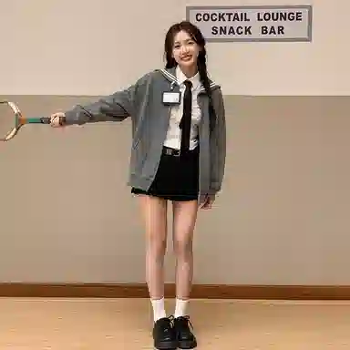 东鲸岁时记 学院风海军领休闲长袖外套基础款条纹分割松弛感字母刺绣简约纯色伯克百褶裙裤卫衣套装 女款