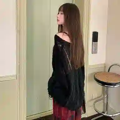 东鲸岁时记 宽松落肩袖纯色长袖针织衫 男女同款 黑色