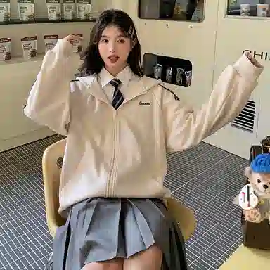 东鲸岁时记 学院风连帽休闲外套纯色半身裙松弛感卫衣套装 女款